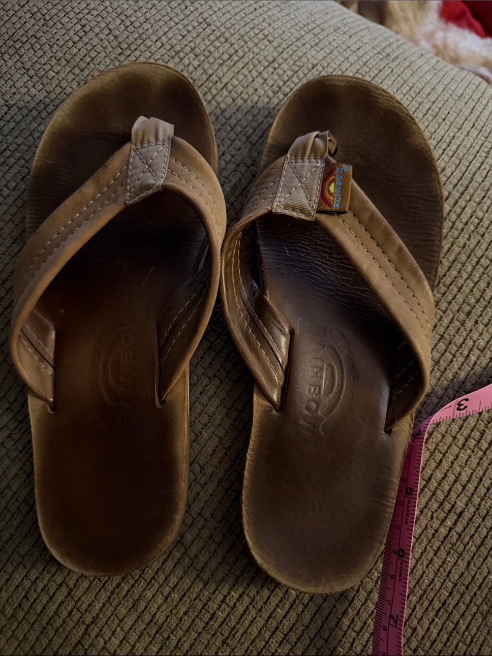 Rainbow Brown Leather Kids Flip Flops